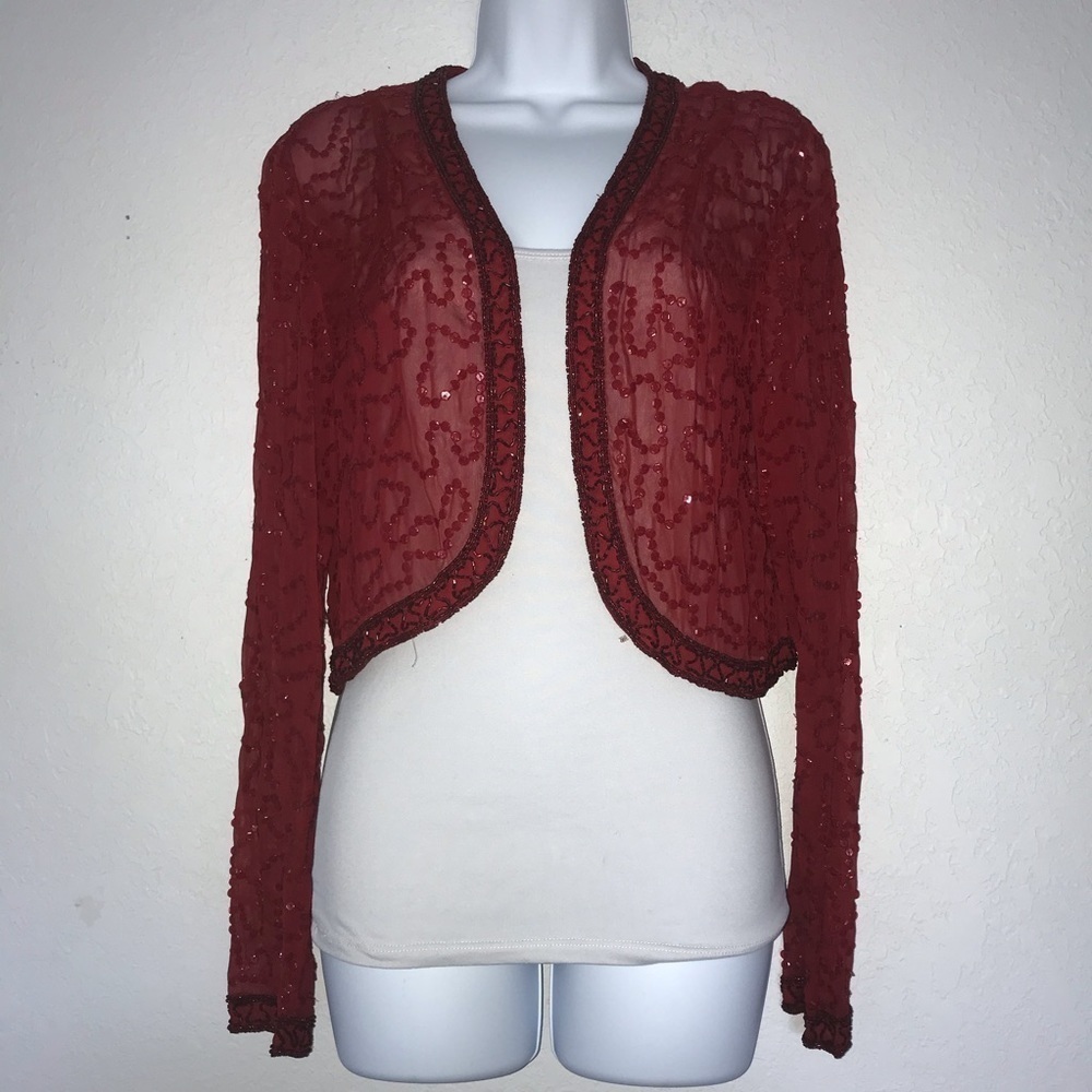 Styleworks Beaded Sequin Sheer Bolero Jacket Top 8 *